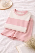 Pink Stripe Lycra Night Suit Set – Soft Premium Summer Lounge Co-Ord Shorts Set for Women - Image 5