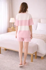 Pink Stripe Lycra Night Suit Set – Soft Premium Summer Lounge Co-Ord Shorts Set for Women - Image 2
