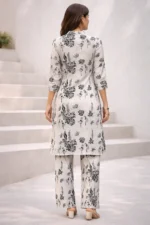 White and Black Printed Kurta Set for Women – Straight Kurta with Pants - Image 5