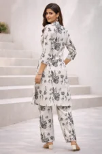 White and Black Printed Kurta Set for Women – Straight Kurta with Pants - Image 4