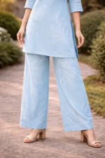 Sky Blue Printed Co-ord Set for Women – Cotton Kurta & Palazzo Set - Image 3