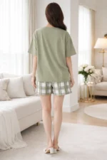 Butterfly Print Co-ord Night Set – Trendy Oversized T-Shirt & Check Shorts for Women - Image 21