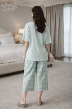 Mint Run Together Lounge Set – Premium Lycra Capri Night Suit for Women - Image 2