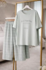 Mint Run Together Lounge Set – Premium Lycra Capri Night Suit for Women - Image 4