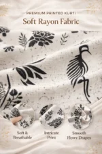 White and Black Printed Kurta Set for Women – Straight Kurta with Pants - Image 2