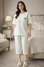 Mint Wave Lounge Set – Premium Lycra Relaxed Night Suit for Women