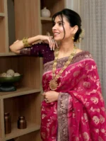 Rani Pink Royal Zari Elephant Motif Silk Saree with Antique Border – Luxury Wedding & Festive Wear - Image 7