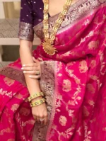 Rani Pink Royal Zari Elephant Motif Silk Saree with Antique Border – Luxury Wedding & Festive Wear - Image 5
