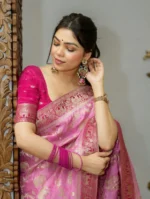 Maharani Motif Silk Saree with Elephant Zari Weaving & Contrast Border – Premium Wedding Wear - Image 5