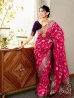 Rani Pink Royal Zari Elephant Motif Silk Saree with Antique Border – Luxury Wedding & Festive Wear - Image 8