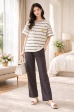 Royal Shopping  Classic Stripe Lounge Co-ord Set – Premium Relaxed Fit Home & Travel Wear for Women