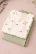 Royal Shopping Teddy Dot Sage Green Night Suit – Soft Lycra Full-Length Comfort Set for Women - Image 5