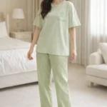Pastel Mint Solid Lounge Set – Soft Lycra Comfort Night Suit for Women