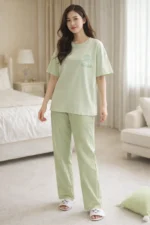Pastel Mint Solid Lounge Set – Soft Lycra Comfort Night Suit for Women