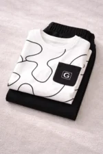 Monochrome Abstract Lounge Set – Premium Lycra Capri Night Suit for Women - Image 5