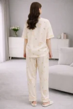 Cream Teddy Comfort Set – Soft Printed Lycra Night Suit for Women - Image 2