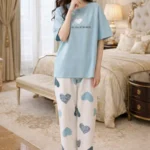 Sky Heart Lounge Set – Cute Printed Lycra Night Suit for Women
