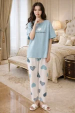 Sky Heart Lounge Set – Cute Printed Lycra Night Suit for Women