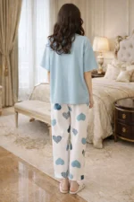Sky Heart Lounge Set – Cute Printed Lycra Night Suit for Women - Image 2