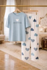 Sky Heart Lounge Set – Cute Printed Lycra Night Suit for Women - Image 4
