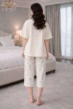 Clover Cream Capri Set – Minimal Printed Lycra Lounge Night Suit for Women - Image 2