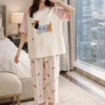 Blush Puppy Print Night Suit – Soft Premium Lounge Set for Women