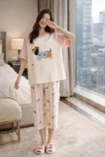 Blush Puppy Print Night Suit – Soft Premium Lounge Set for Women