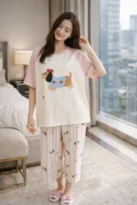 Blush Puppy Print Night Suit – Soft Premium Lounge Set for Women - Image 3