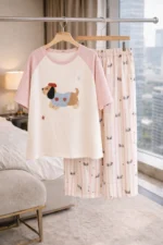 Blush Puppy Print Night Suit – Soft Premium Lounge Set for Women - Image 4