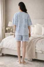 Soft Lycra Printed Night Suit Set – Relaxed Fit Lounge Co-Ord (Sky Blue) - Image 2