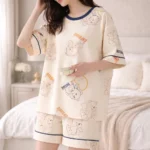 Teddy Print Lycra Night Suit Set – Stretchable Premium Lounge Co-Ord