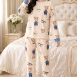 Teddy Print Lycra Full Sleeve Night Suit Set – Premium Stretch Lounge Set
