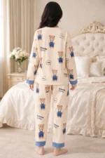 Teddy Print Lycra Full Sleeve Night Suit Set – Premium Stretch Lounge Set - Image 2