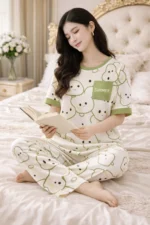 Summer Print Lycra Full Sleeve Night Suit Set – Premium Stretch Lounge Set - Image 3