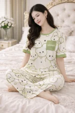 Summer Print Lycra Full Sleeve Night Suit Set – Premium Stretch Lounge Set - Image 5