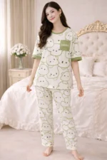 Summer Print Lycra Full Sleeve Night Suit Set – Premium Stretch Lounge Set
