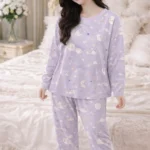 Lavender Moon Print Lycra Full Sleeve Night Suit Set – Premium Stretch Lounge Set