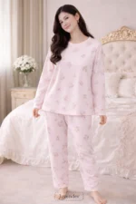 Floral Print Lycra Full Sleeve Night Suit Set – Premium Stretch Lounge Set