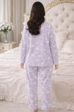 Lavender Moon Print Lycra Full Sleeve Night Suit Set – Premium Stretch Lounge Set - Image 2