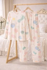 Pastel Print Lycra Full Sleeve Night Suit Set – Premium Stretch Lounge Set - Image 4