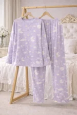 Lavender Moon Print Lycra Full Sleeve Night Suit Set – Premium Stretch Lounge Set - Image 4