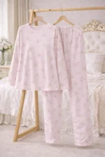 Floral Print Lycra Full Sleeve Night Suit Set – Premium Stretch Lounge Set - Image 4
