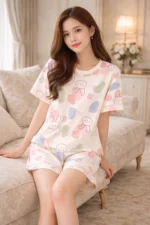 Moon & Star Print Lycra Full Sleeve Night Suit Set – Premium Stretch Lounge Set - Image 3