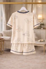 Teddy Print Lycra Night Suit Set – Premium Stretch Summer Co-Ord - Image 5