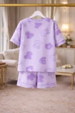 Lavender Play Print Lycra Night Suit Set – Premium Stretch Summer Co-Ord - Image 5