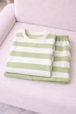 Sage Green Striped Lycra Lounge Set – Minimal Summer Co-Ord Shorts Set for Women - Image 5