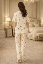 Premium Cream Full-Length Lycra Night Suit Set – Cozy Printed Lounge Wear for Women - Image 2