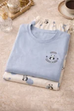 Panda Polka Blue Full-Length Night Suit Set – Soft Lycra Premium Lounge Wear for Women - Image 5