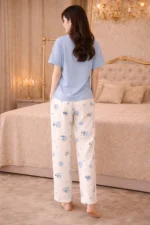 Panda Polka Blue Full-Length Night Suit Set – Soft Lycra Premium Lounge Wear for Women - Image 2