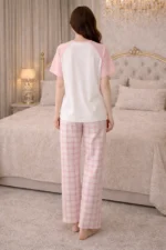 Pink Teddy Lycra Full-Length Night Suit Set – Soft Printed Cozy Lounge Wear for Women - Image 2